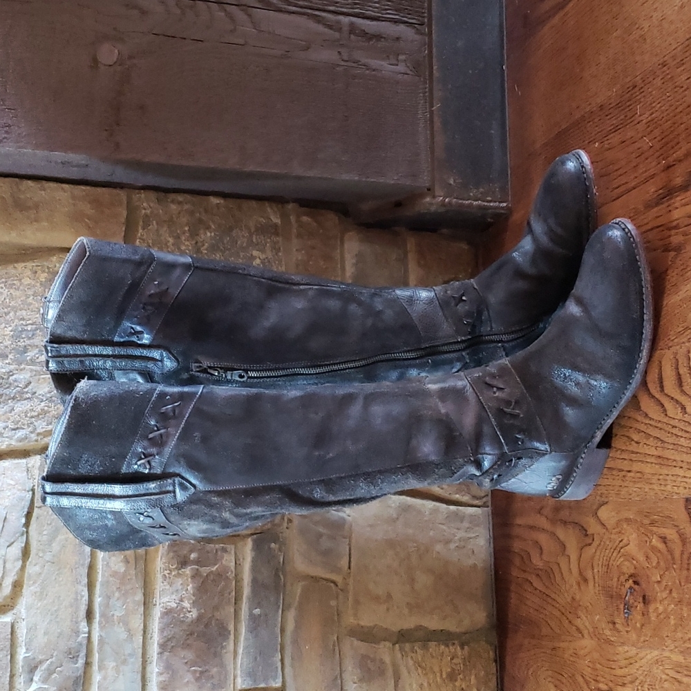 Bed Stu Midge Tall Leather Boots Size10 Black Rustic